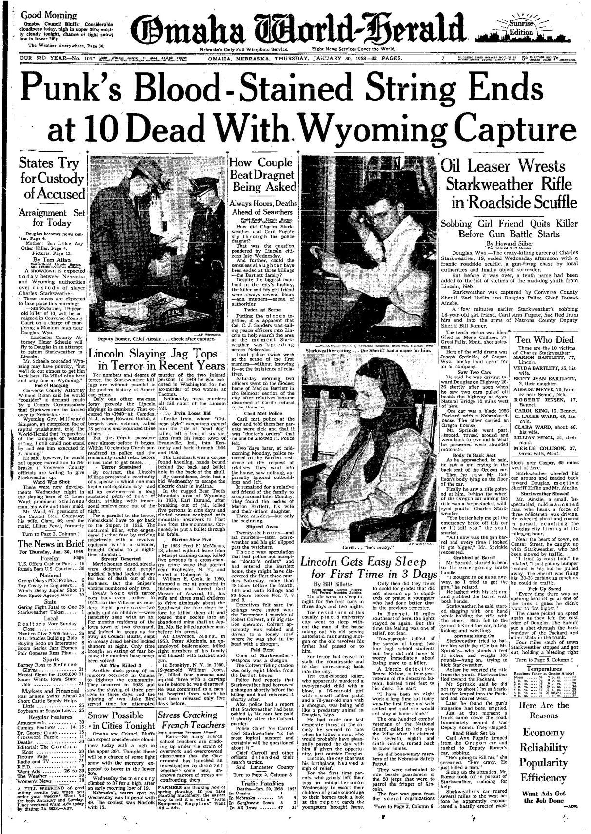 1958: Charles Starkweather is captured